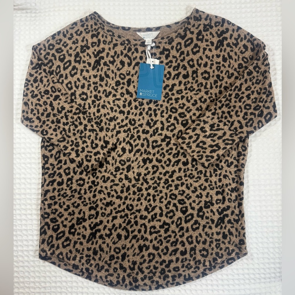 Market & Spruce Corinna Leopard Print Dolman Knit Top M